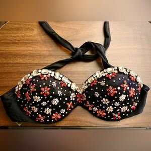 Victoria Secrets Embellished Black and Red Gem Studded Women's Bra